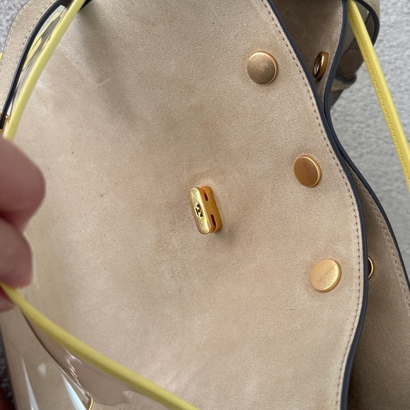 Tory Burch Lee Radziwill Raincoat Double Leather Bag Satchel Beige Yellow Bag - Picture 7 of 17